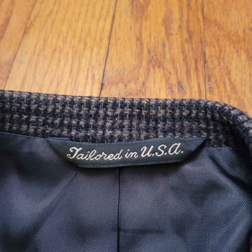 Ross Cromarty 44R Blazer Blue Tweed Houndstooth Wool Sport Coat USA Preppy - Picture 4 of 10